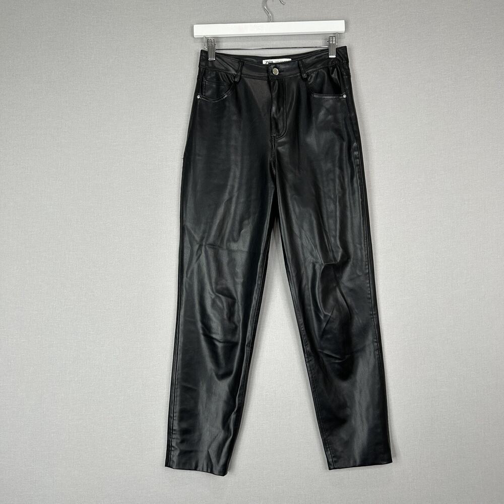 Zara Pants Womens 4 Black Vegan Faux Leather Trouser Grunge Streetwear Goth Punk